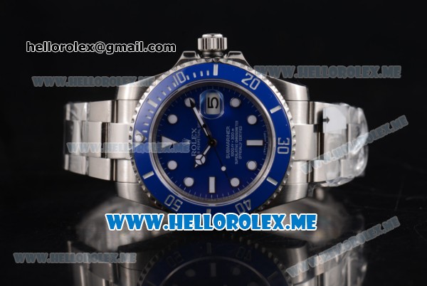 Rolex Submariner Clone Rolex 3135 Automatic Stainless Steel Case/Bracelet with Blue Dial and Dot Markers - 1:1 Original - Click Image to Close